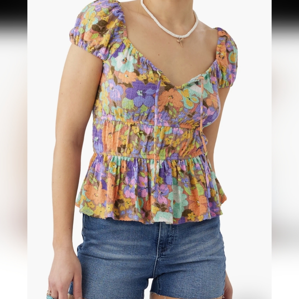 O'Neill Raja Multi Floral V Neck Pullover Top